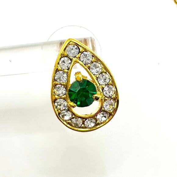 Gold Green Necklace Earring Set Lot 2 Bridal Formal Evening Shiny Teardrop - Picture 3 of 7